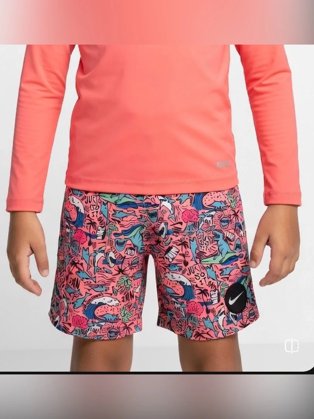Nike Boys Shark Party Swim Trunks Graphic Volley Shorts Size S 8-10